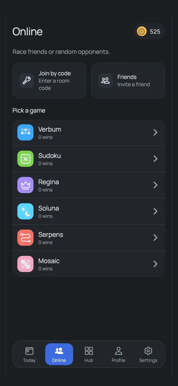 Online screen: race friends or random opponents