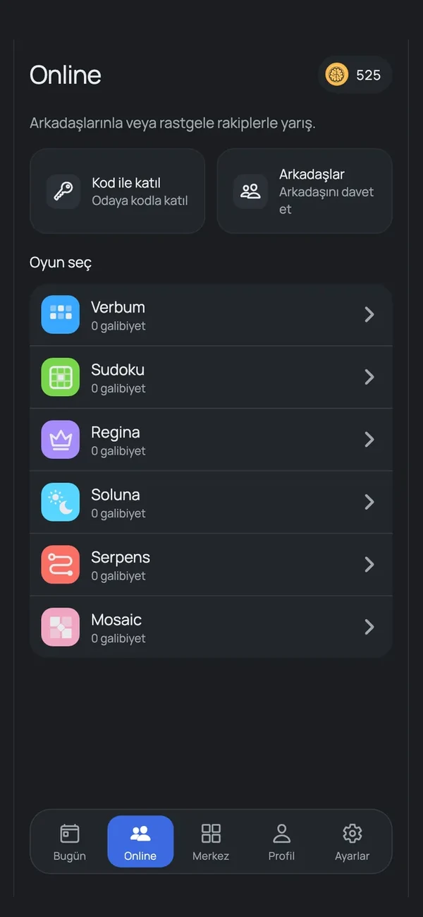 Online ekranı: arkadaşlarla ya da rastgele rakiplerle yarış