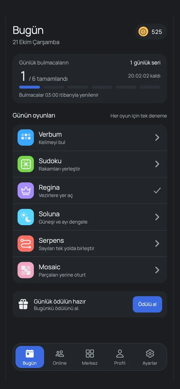 Bugün ekranı: günün altı oyunu ve seri